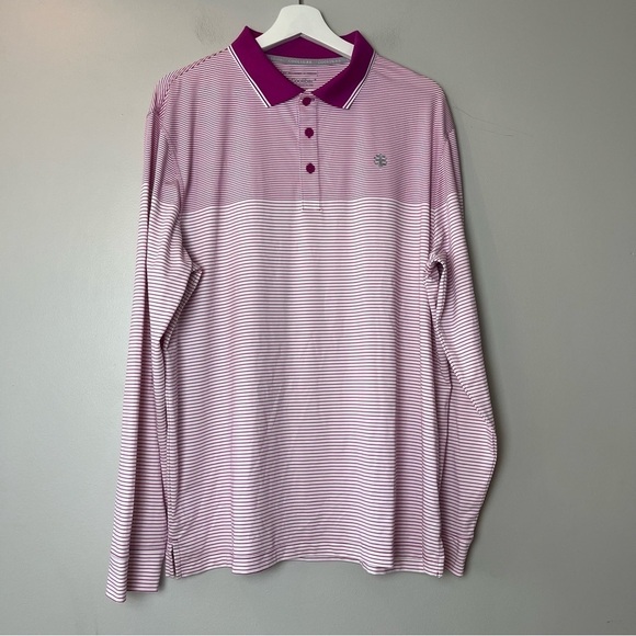 Coolibar UV Protected Long Sleeve Pink Striped Polo Sun Shirt Large - Picture 1 of 8